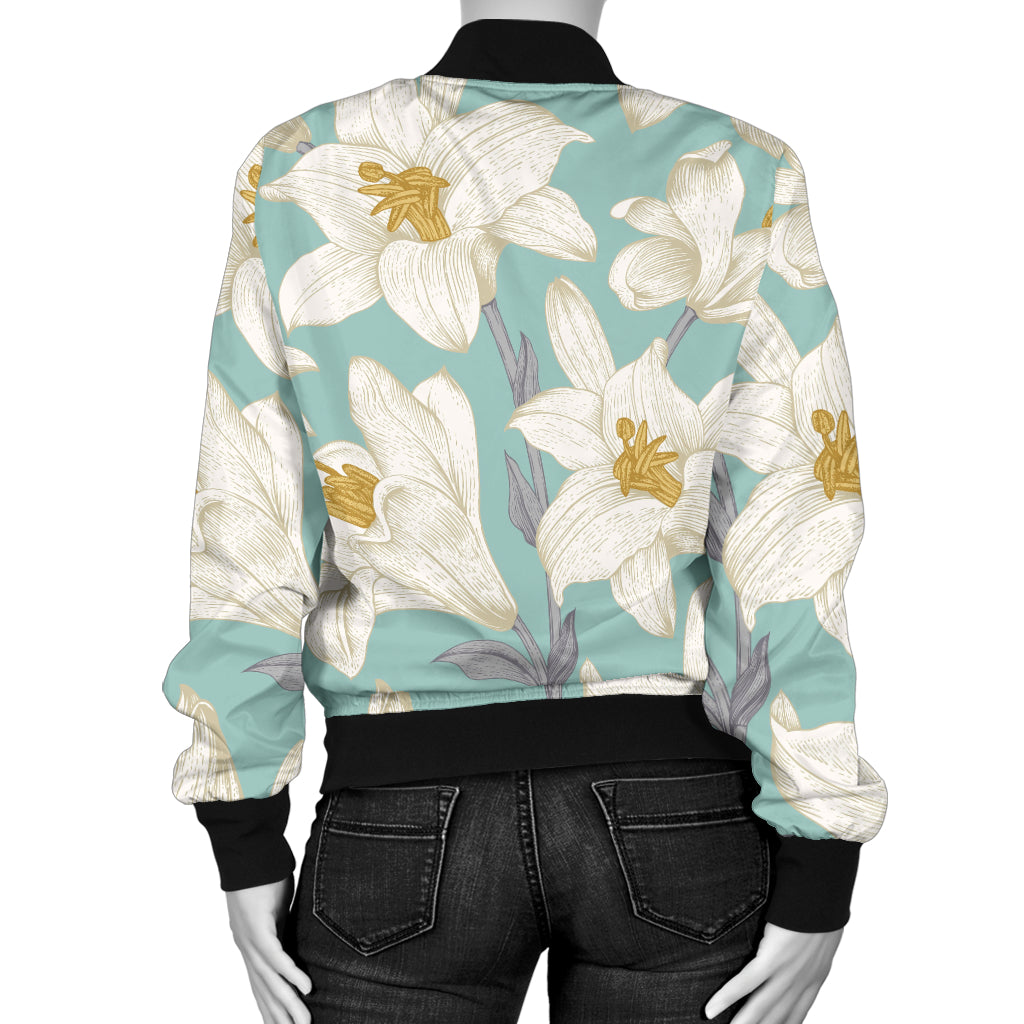 Lily Pattern Print Design 02 Women's Bomber Jacket