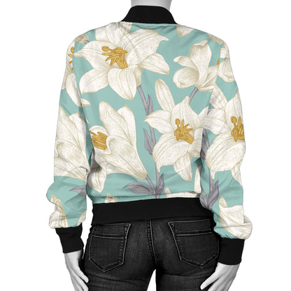 Lily Pattern Print Design 02 Women's Bomber Jacket