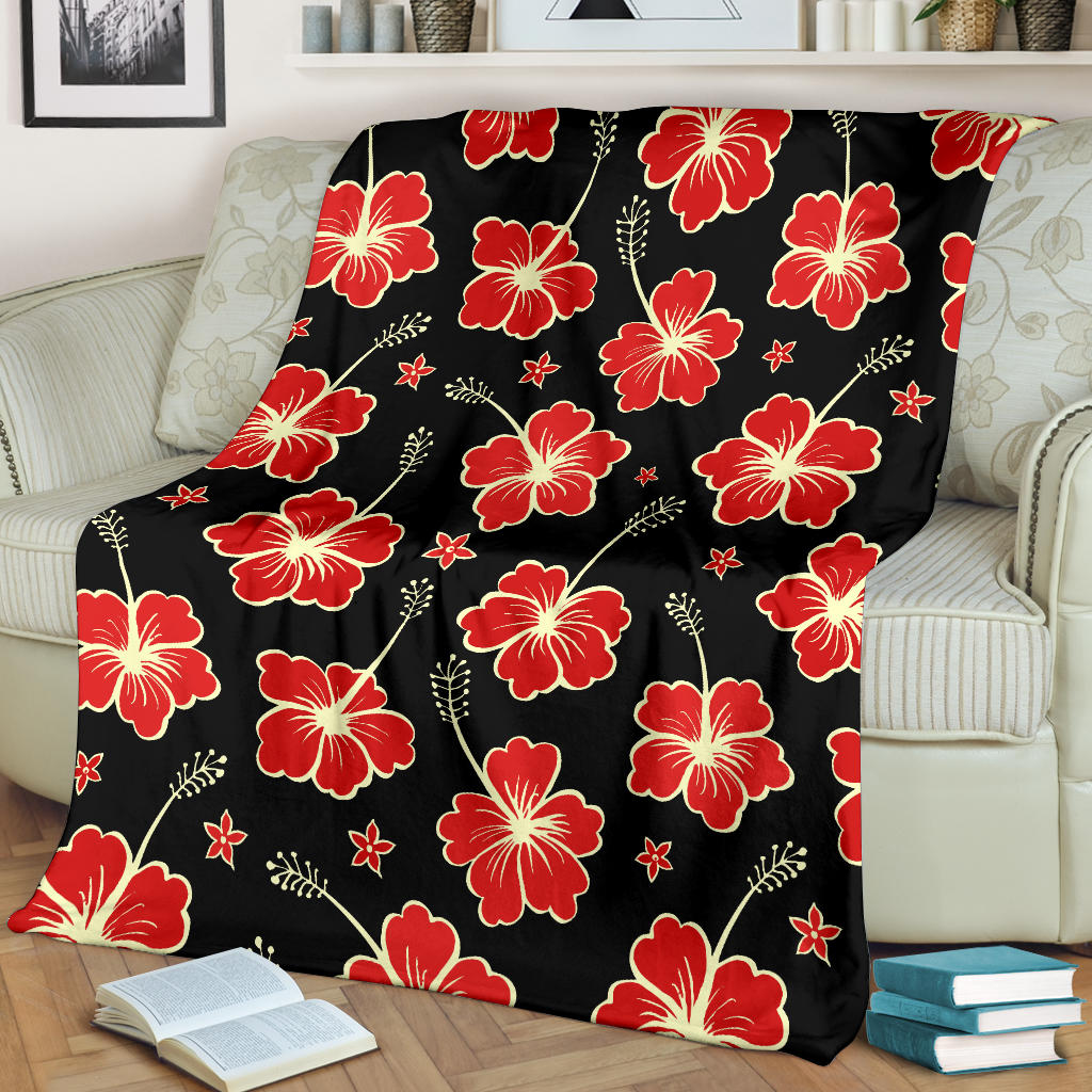 Red Hibiscus Pattern Print Design HB021 Fleece Blanket