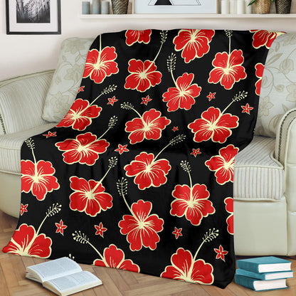 Red Hibiscus Pattern Print Design HB021 Fleece Blanket