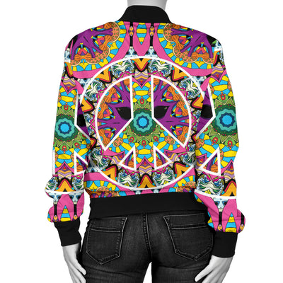 Peace Sign Pattern Print Design A03 Women's Bomber Jacket