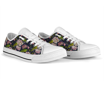 lotus Embroidered Pattern Print Design LO06 White Bottom Low Top Shoes