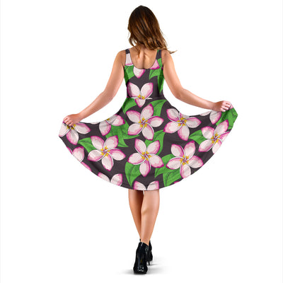 Pink Plumeria Pattern Print Design PM019 Midi Dress