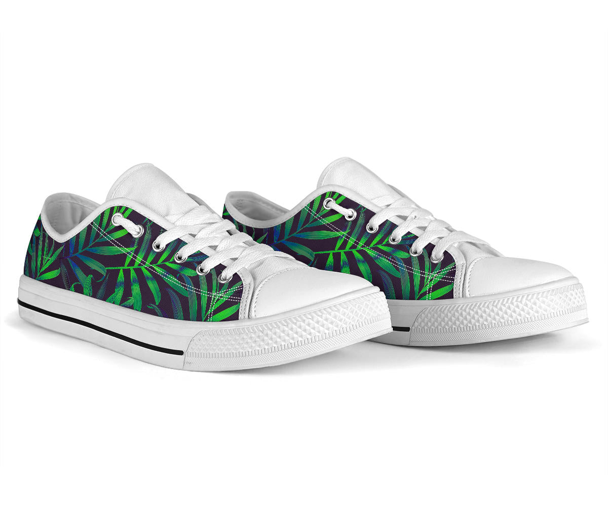 Palm Leaves Pattern Print Design PL01 White Bottom Low Top Shoes