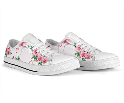 Flamingo Rose Pattern White Bottom Low Top Shoes