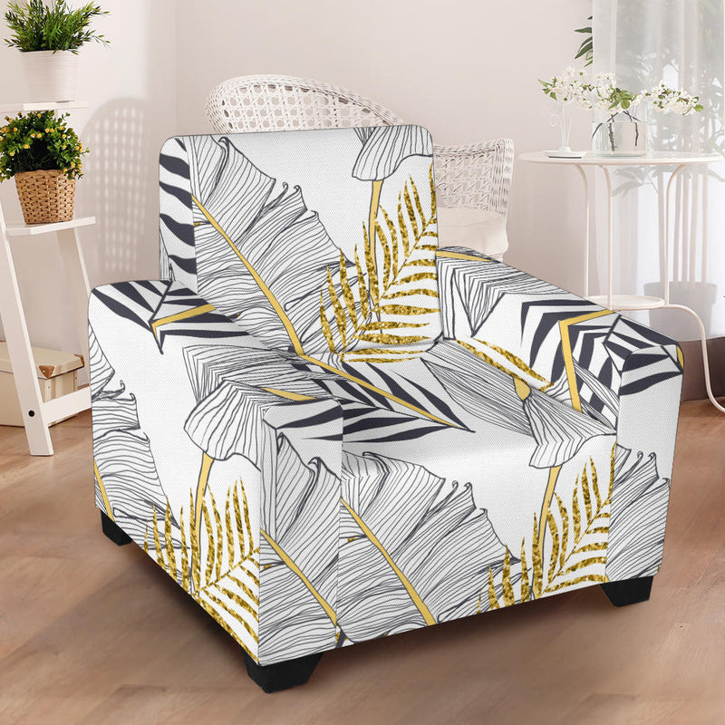 Gold Glitter Tropical Palm Leaves Armchair Slipcover