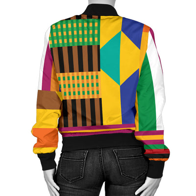 Kente Pattern Print Design 03 Women's Bomber Jacket