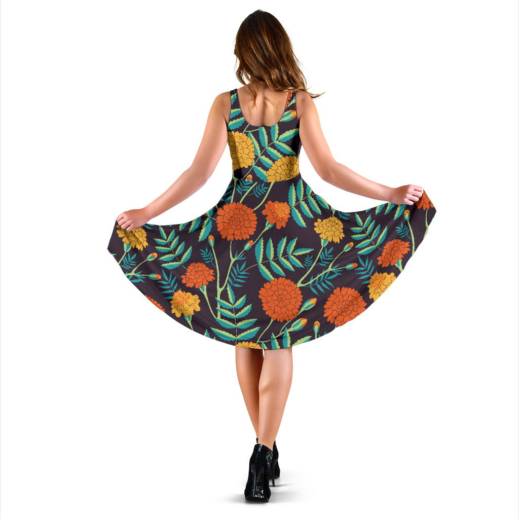 Marigold Pattern Print Design MR01 Midi Dress
