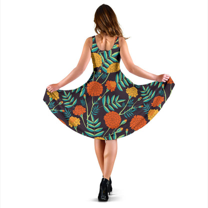 Marigold Pattern Print Design MR01 Midi Dress
