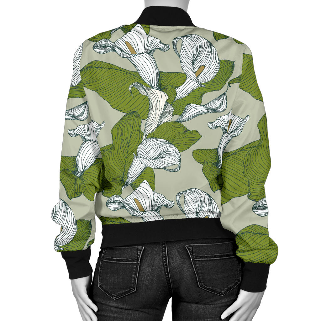 Lily Pattern Print Design LY08 Women Bomber Jacket