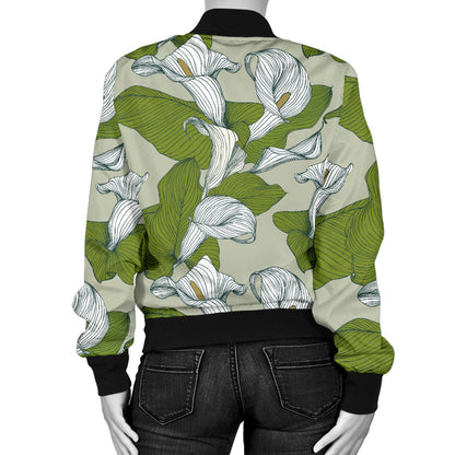 Lily Pattern Print Design LY08 Women Bomber Jacket