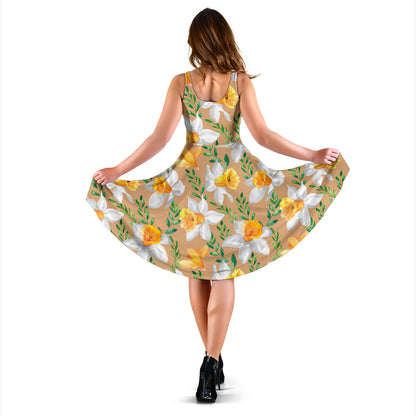 Daffodils Pattern Print Design DF04 Midi Dress