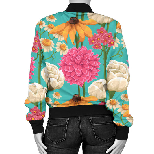 Summer Floral Pattern Print Design SF07 Women Bomber Jacket