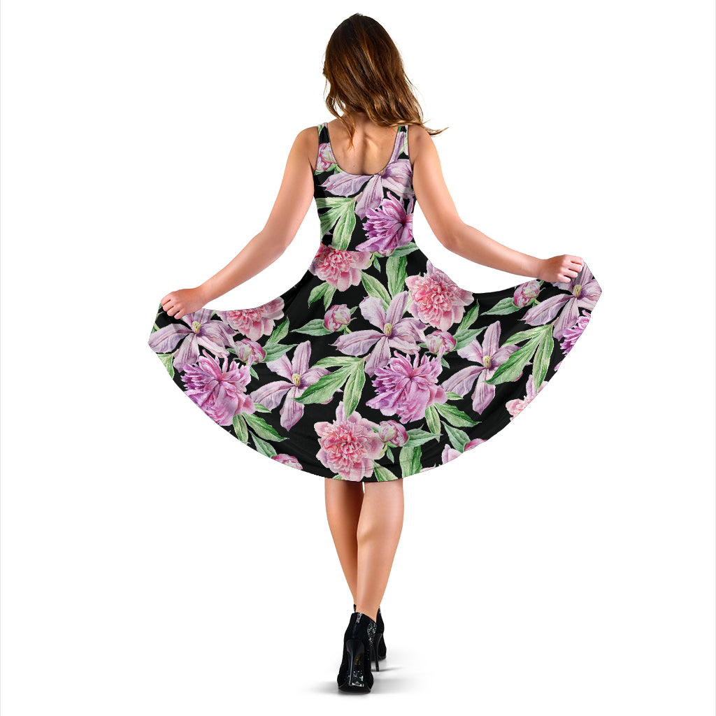 Peony Pattern Print Design PE08 Midi Dress