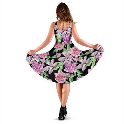 Peony Pattern Print Design PE08 Midi Dress