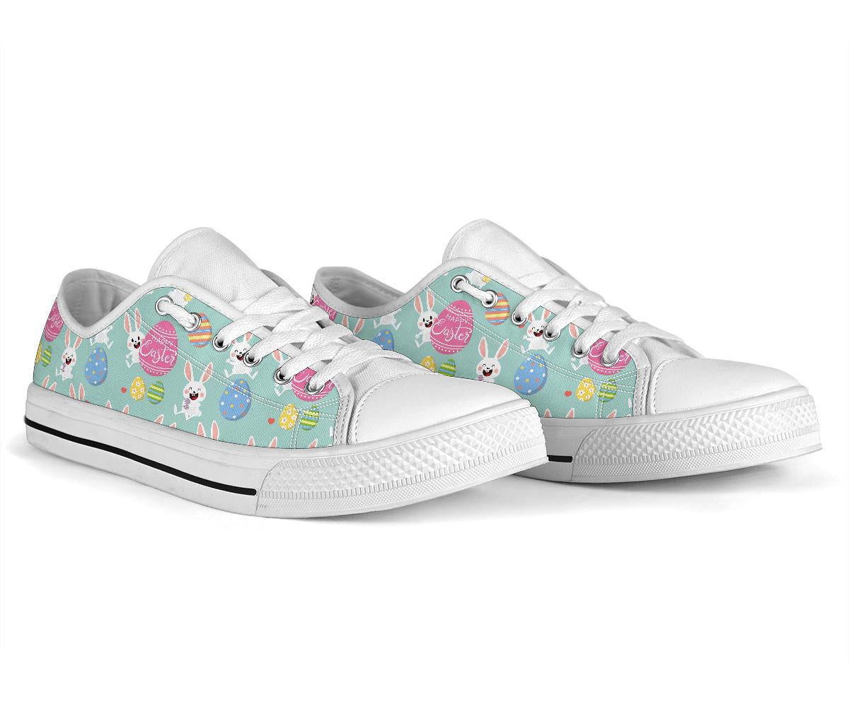 Easter Eggs Pattern Print Design RB014 White Bottom Low Top Shoes
