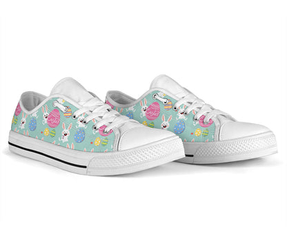 Easter Eggs Pattern Print Design RB014 White Bottom Low Top Shoes