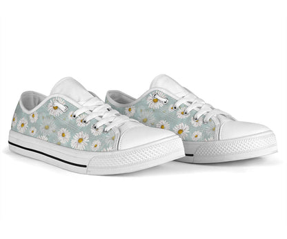 Daisy Pattern Print Design DS012 White Bottom Low Top Shoes