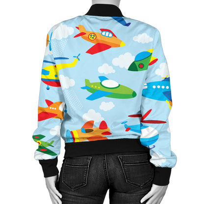 Airplane Colorful Pattern Print Design 01 Women's Bomber Jacket