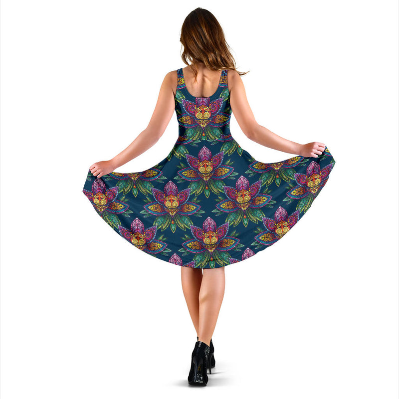 lotus Boho Pattern Print Design LO04 Midi Dress