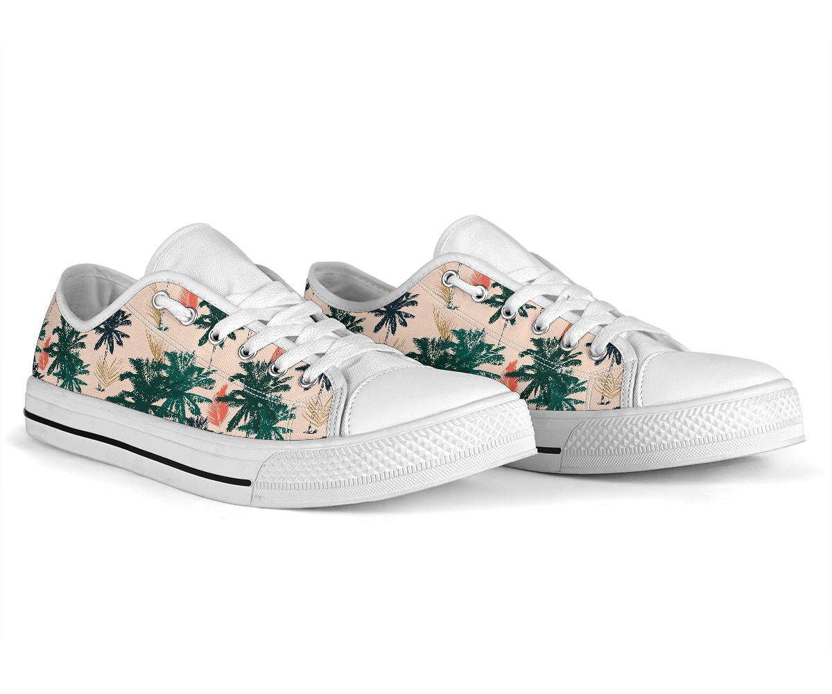 Palm Tree Pattern Print Design PT014 White Bottom Low Top Shoes