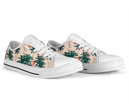 Palm Tree Pattern Print Design PT014 White Bottom Low Top Shoes