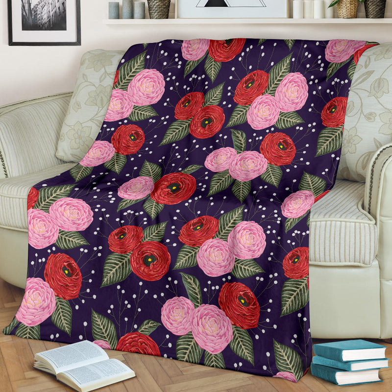 Camellia Pattern Print Design CM02 Fleece Blanket