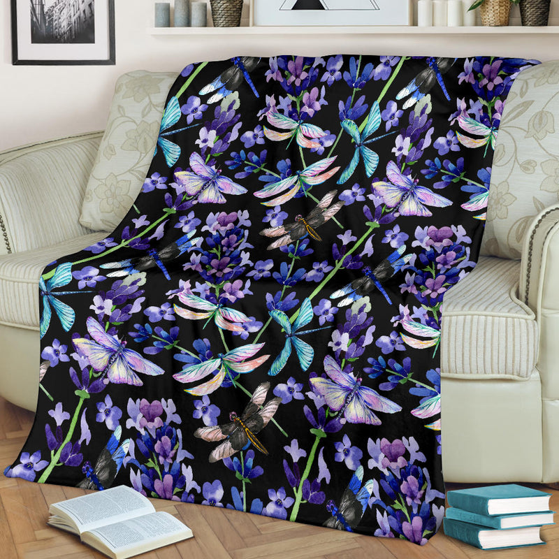 Lavender Dragonfly Pattern Print Design LV03 Fleece Blanket