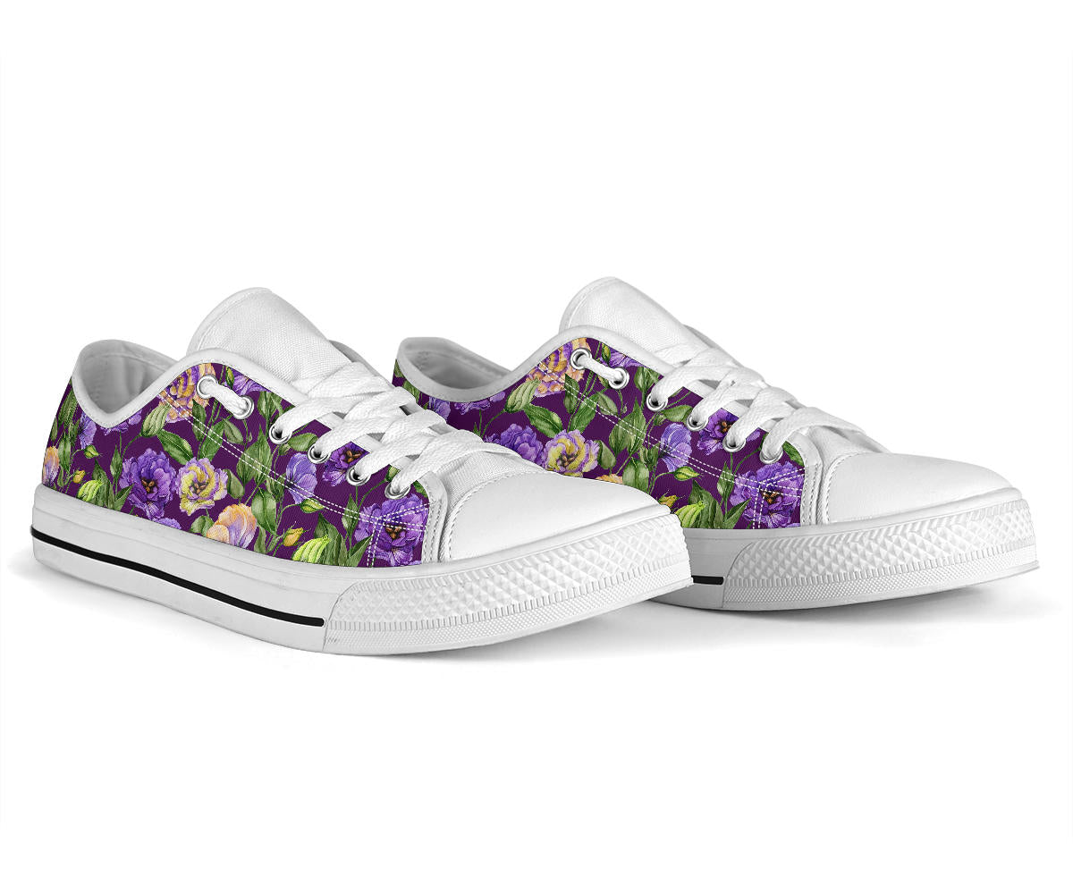 Lisianthus Pattern Print Design LT03 White Bottom Low Top Shoes