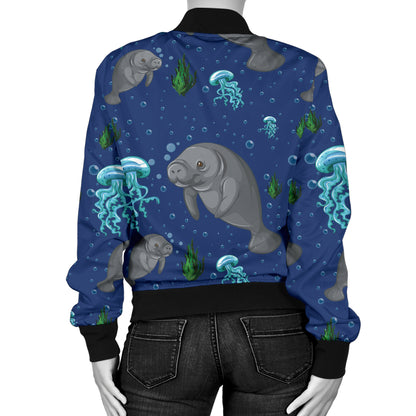 Manatee Pattern Print Design 01 Women's Bomber Jacket
