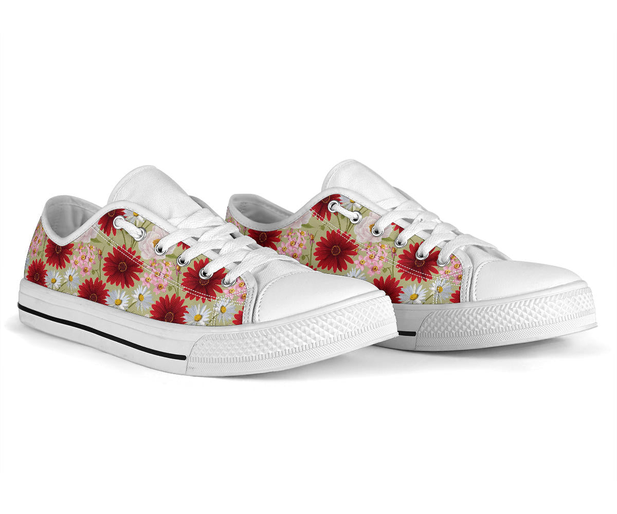 Gerberas Pattern Print Design GB07 White Bottom Low Top Shoes