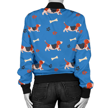 Basset Hound Pattern Print Design 02 Women's Bomber Jacket