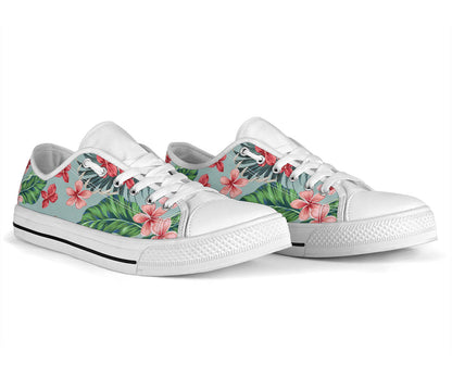 Plumeria Pattern Print Design PM027 White Bottom Low Top Shoes