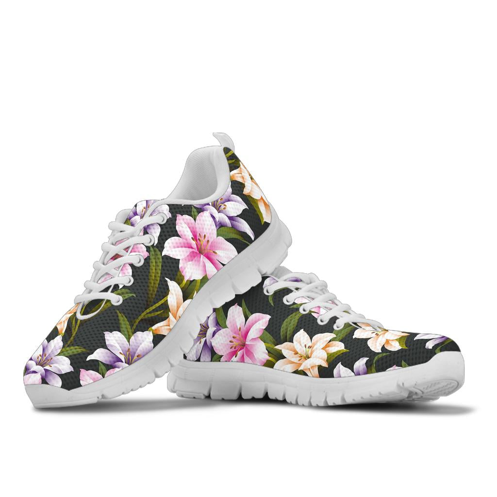 Lily Pattern Print Design LY01 Sneakers White Bottom Shoes