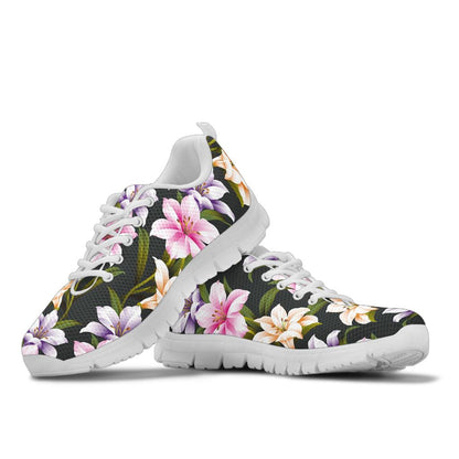 Lily Pattern Print Design LY01 Sneakers White Bottom Shoes