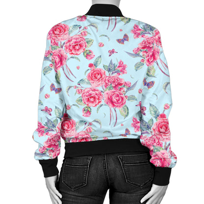 Camellia Pattern Print Design 01 Women's Bomber Jacket
