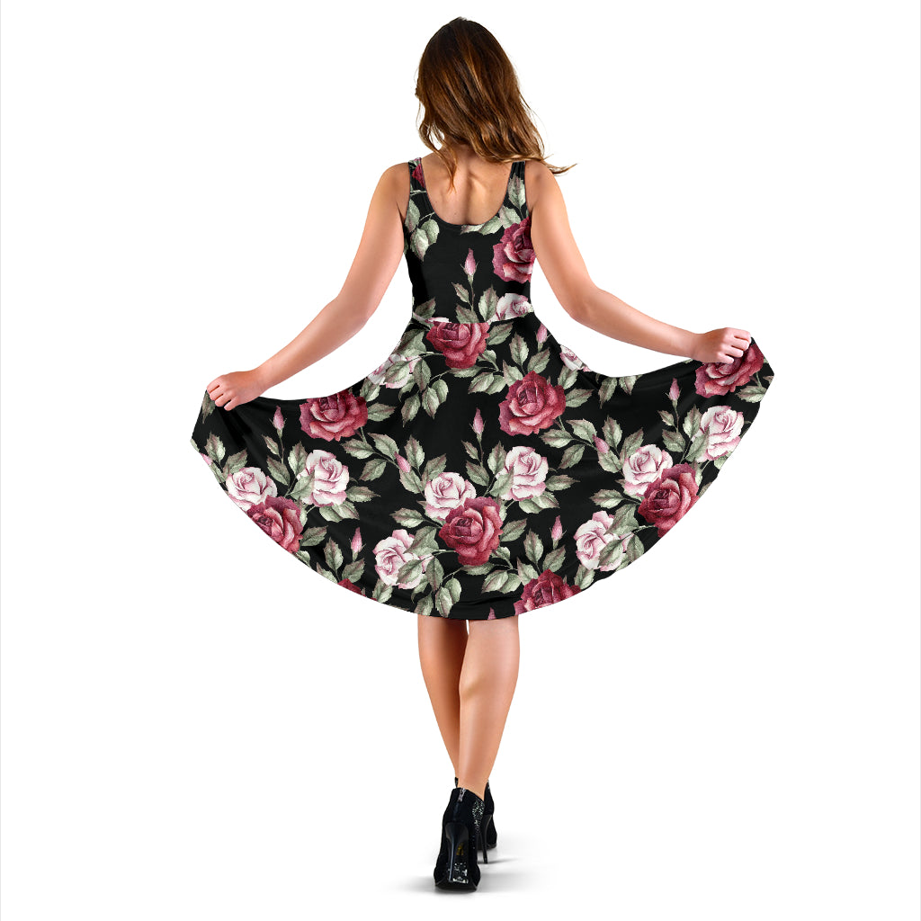 Rose Red Pink Pattern Print Design RO03 Midi Dress