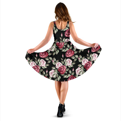 Rose Red Pink Pattern Print Design RO03 Midi Dress