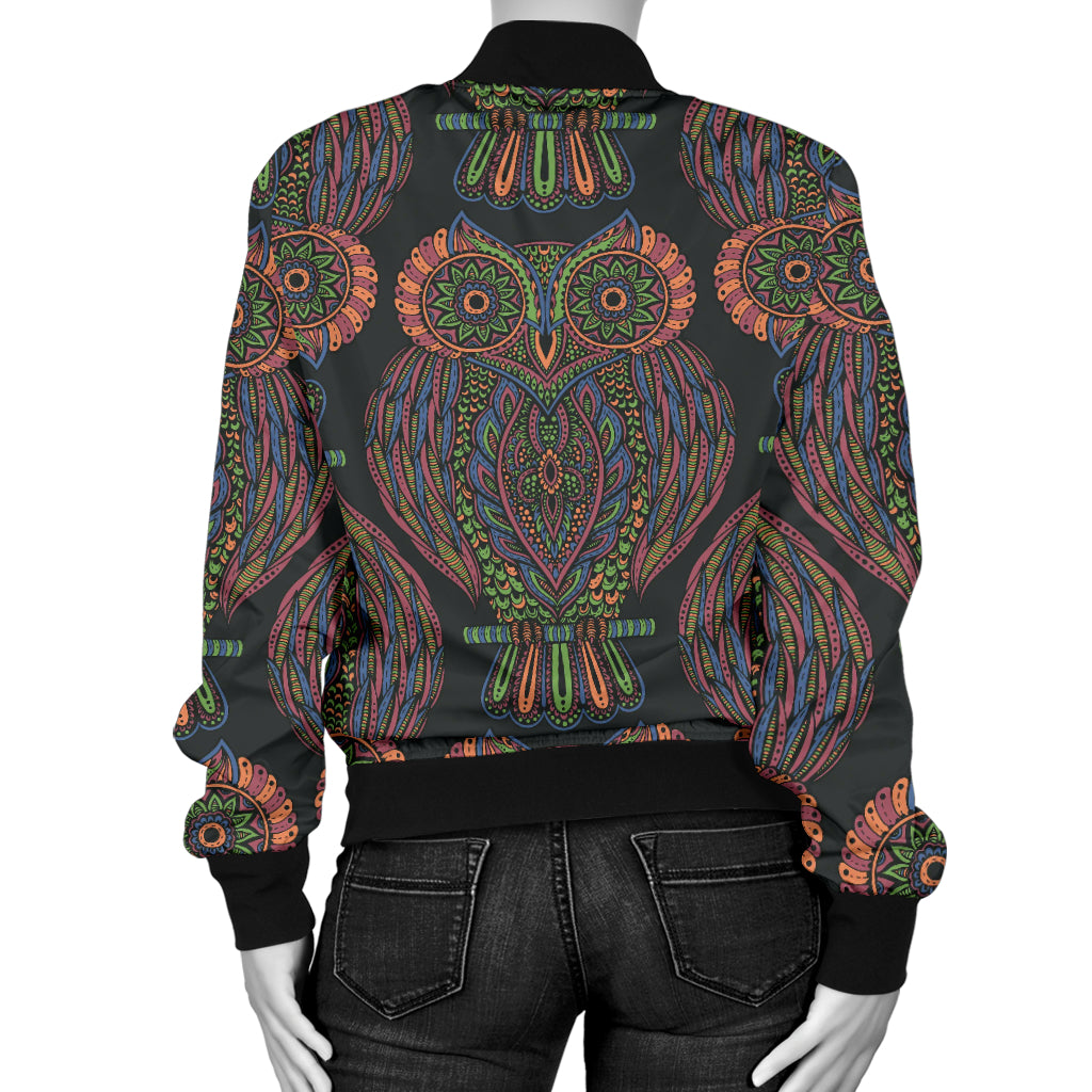 Owl Pattern Print Design A05 Women's Bomber Jacket