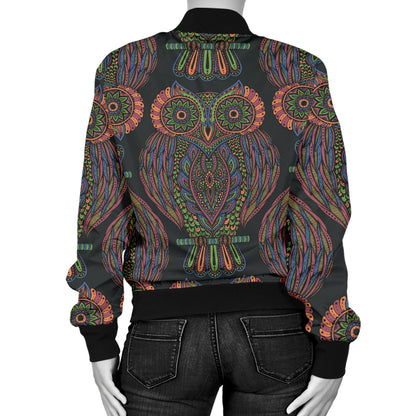 Owl Pattern Print Design A05 Women's Bomber Jacket