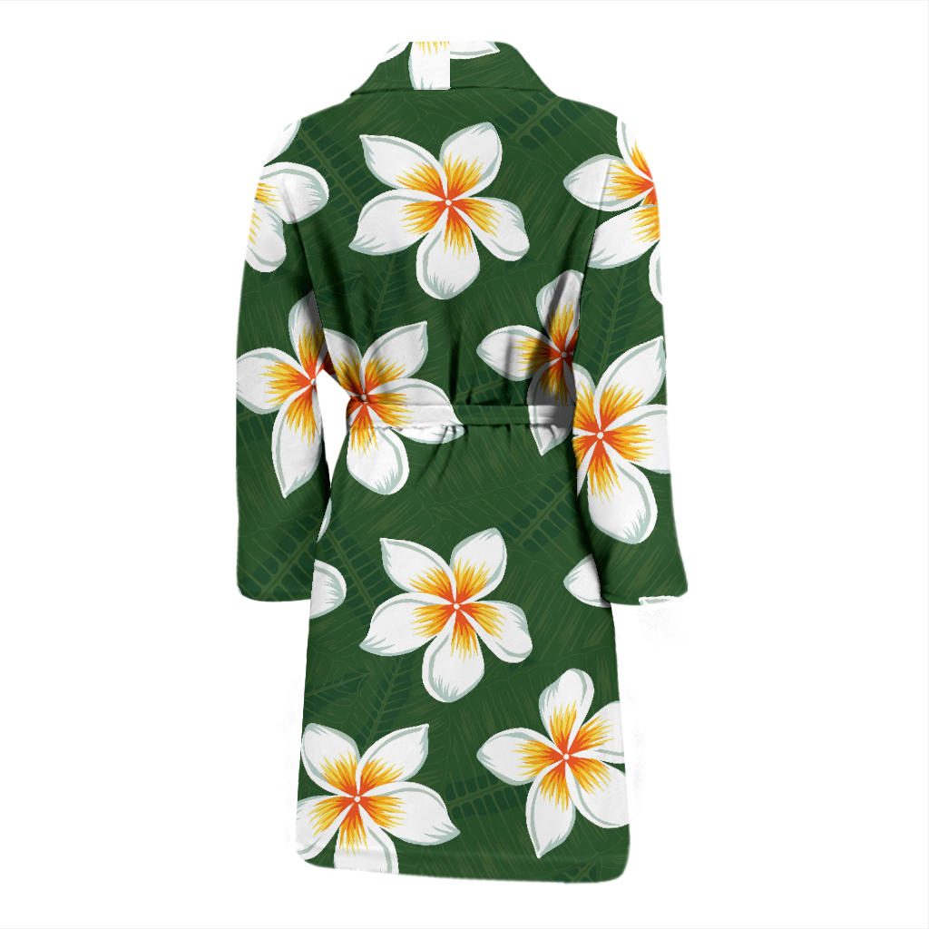 White Plumeria Pattern Print Design PM020 Men Bathrobe