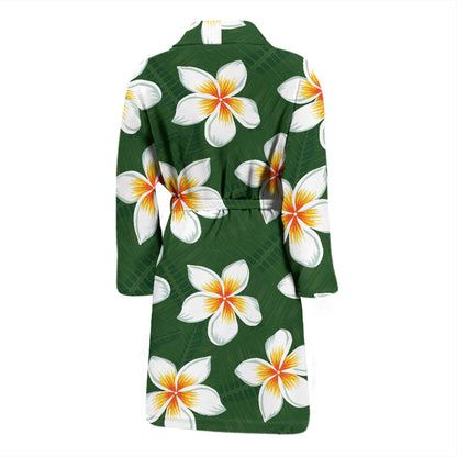 White Plumeria Pattern Print Design PM020 Men Bathrobe