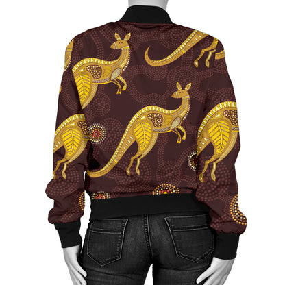 Kangaroos Aboriginal Pattern Print Design 08 Women's Bomber Jacket