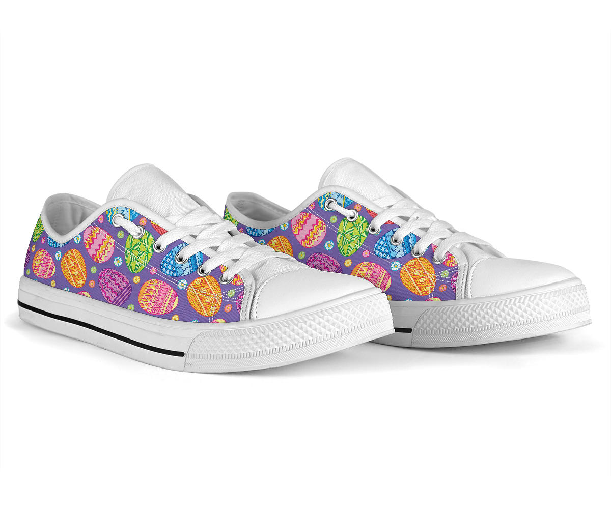 Easter Eggs Pattern Print Design RB010 White Bottom Low Top Shoes