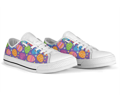 Easter Eggs Pattern Print Design RB010 White Bottom Low Top Shoes