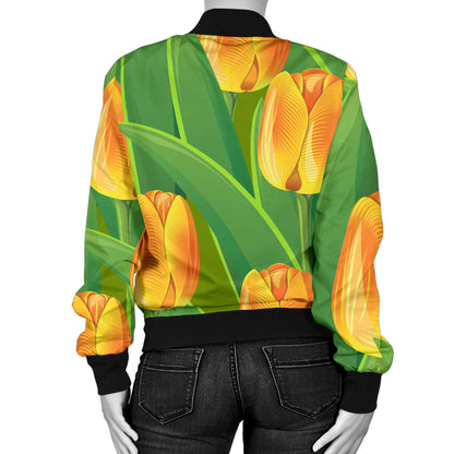 Tulip Orange Pattern Print Design TP07 Women Bomber Jacket