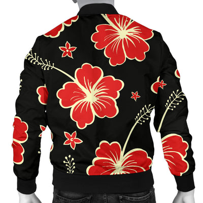 Red Hibiscus Pattern Print Design HB021 Men Bomber Jacket