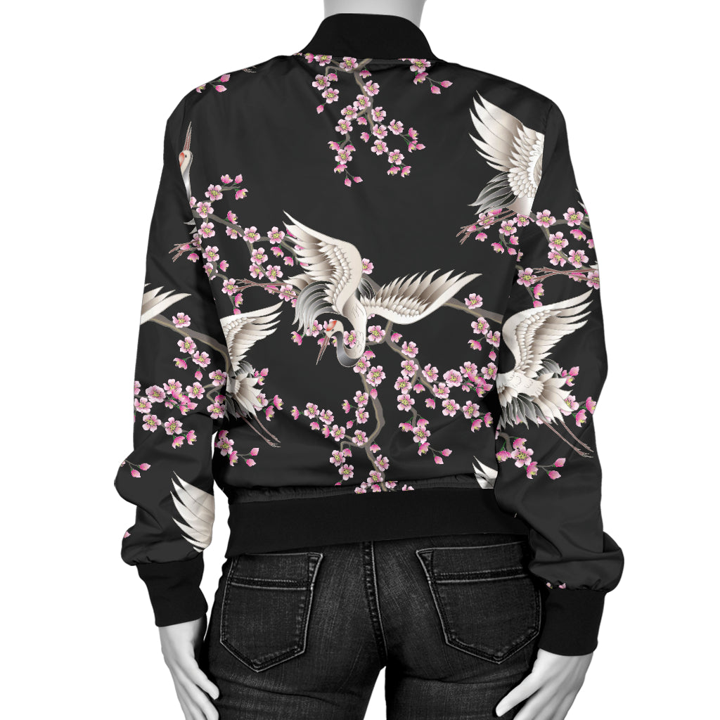 Crane Pattern Print Design 01 Women's Bomber Jacket