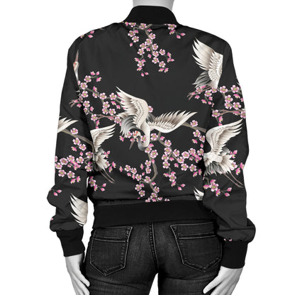 Crane Pattern Print Design 01 Women's Bomber Jacket