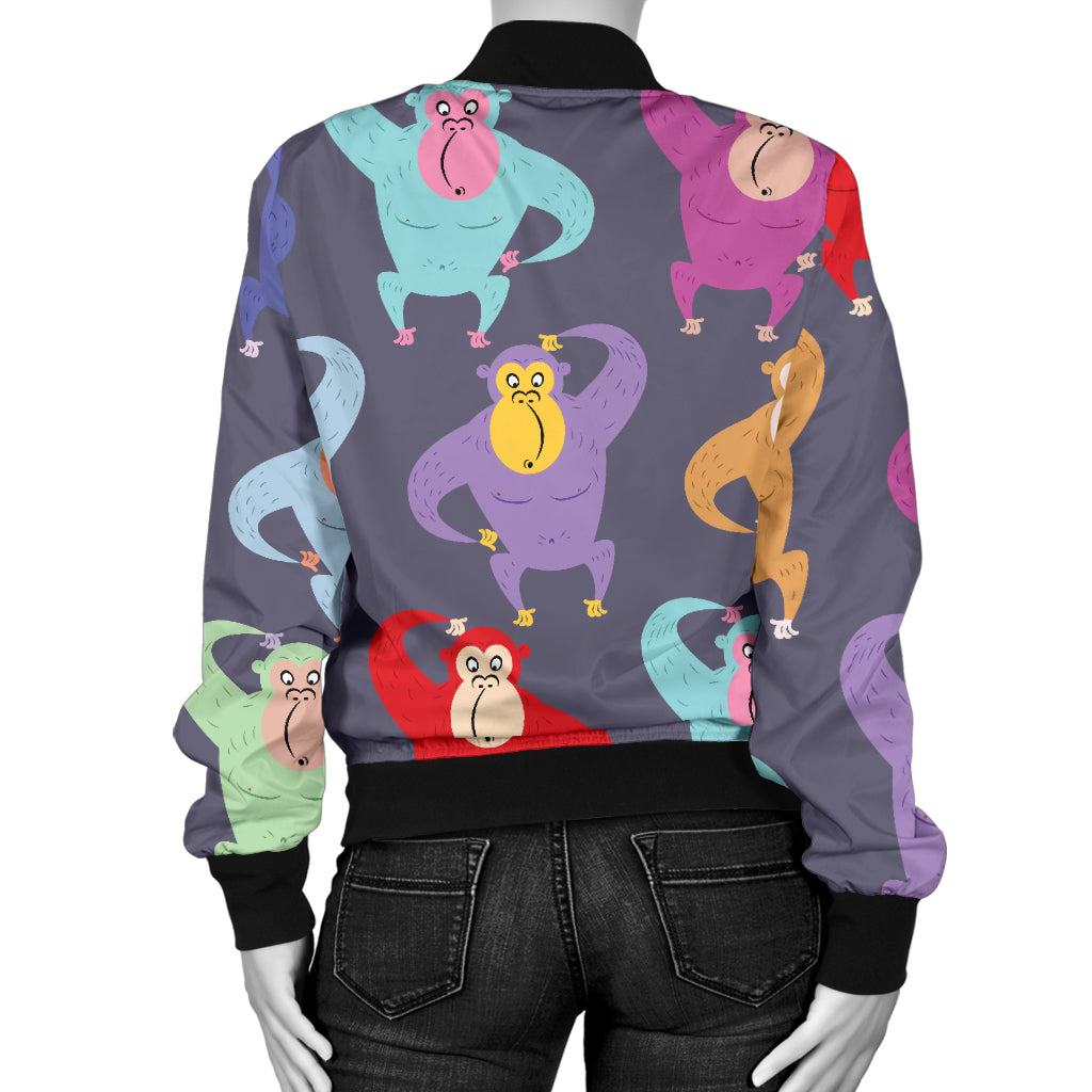 Chimpanzee Pattern Print Design 03 Women's Bomber Jacket